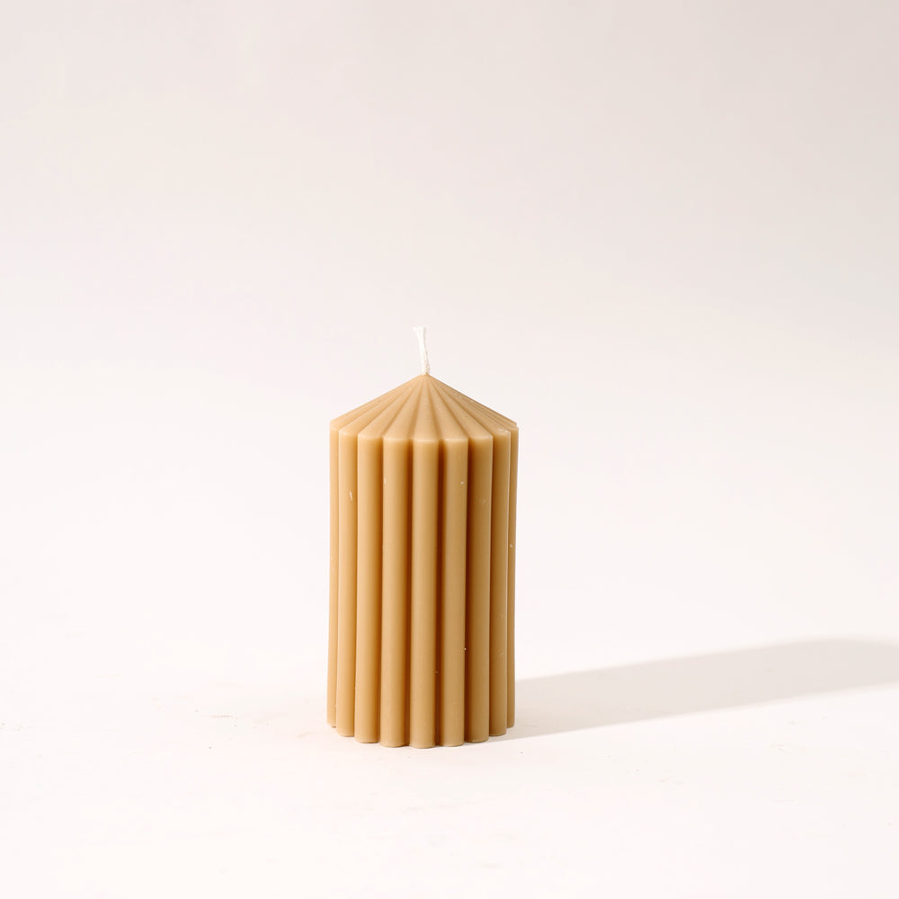 Cina Ribbed Tower Candle Medium - Sand