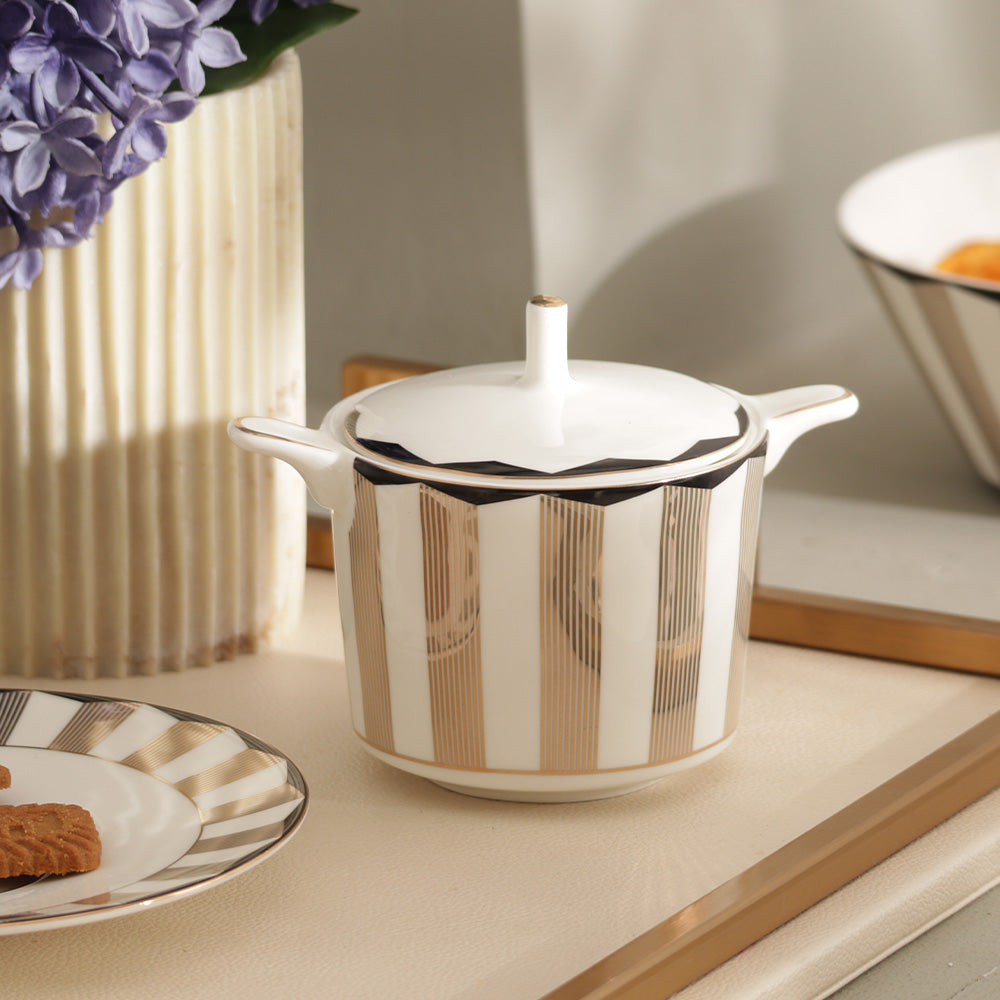 Cirque Sugar Bowl with Lid - White Gold