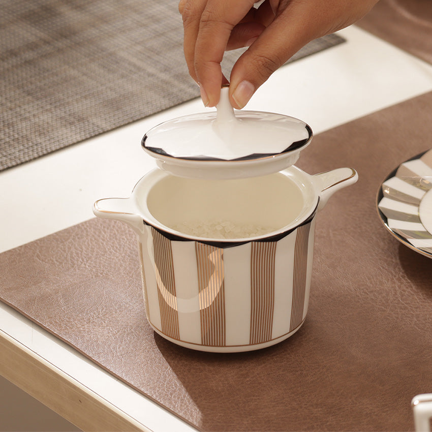 Cirque Sugar Bowl with Lid - White Gold