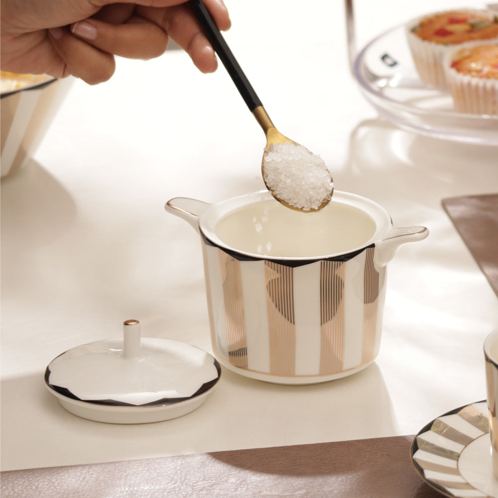 Cirque Sugar Bowl with Lid - White Gold