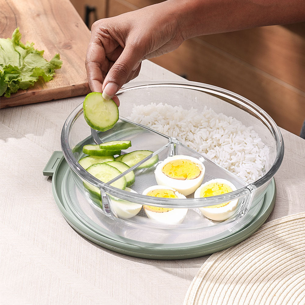 Cirqula Glass Bento Bowl With Lid - Nordic Sage