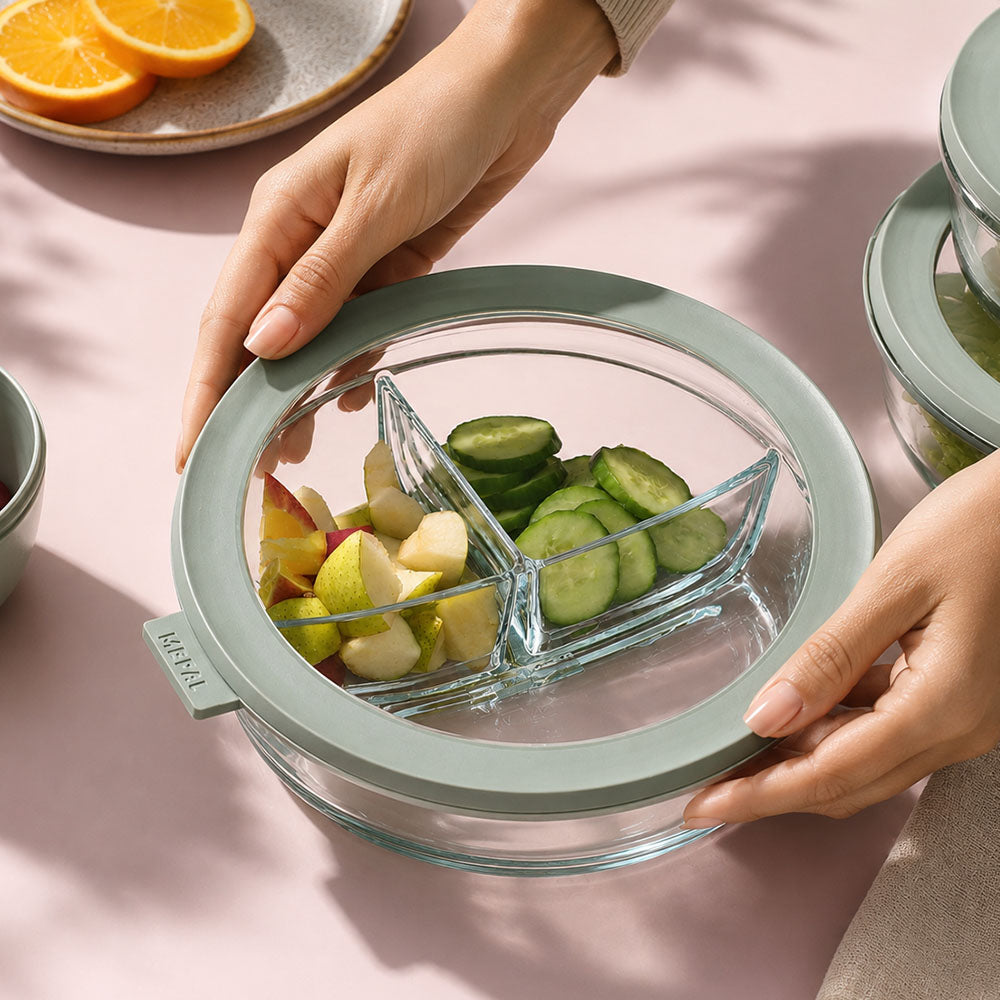 Cirqula Glass Bento Bowl With Lid - Nordic Sage