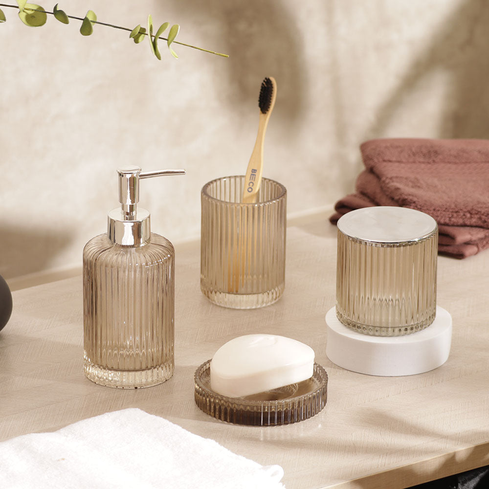 Clara 4-piece Glass Bathroom Set - Smokey Brown