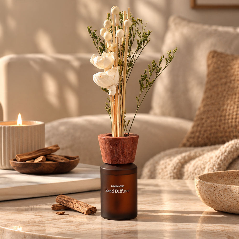 Clara Sandalwood Scented Reed Diffuser - Beige