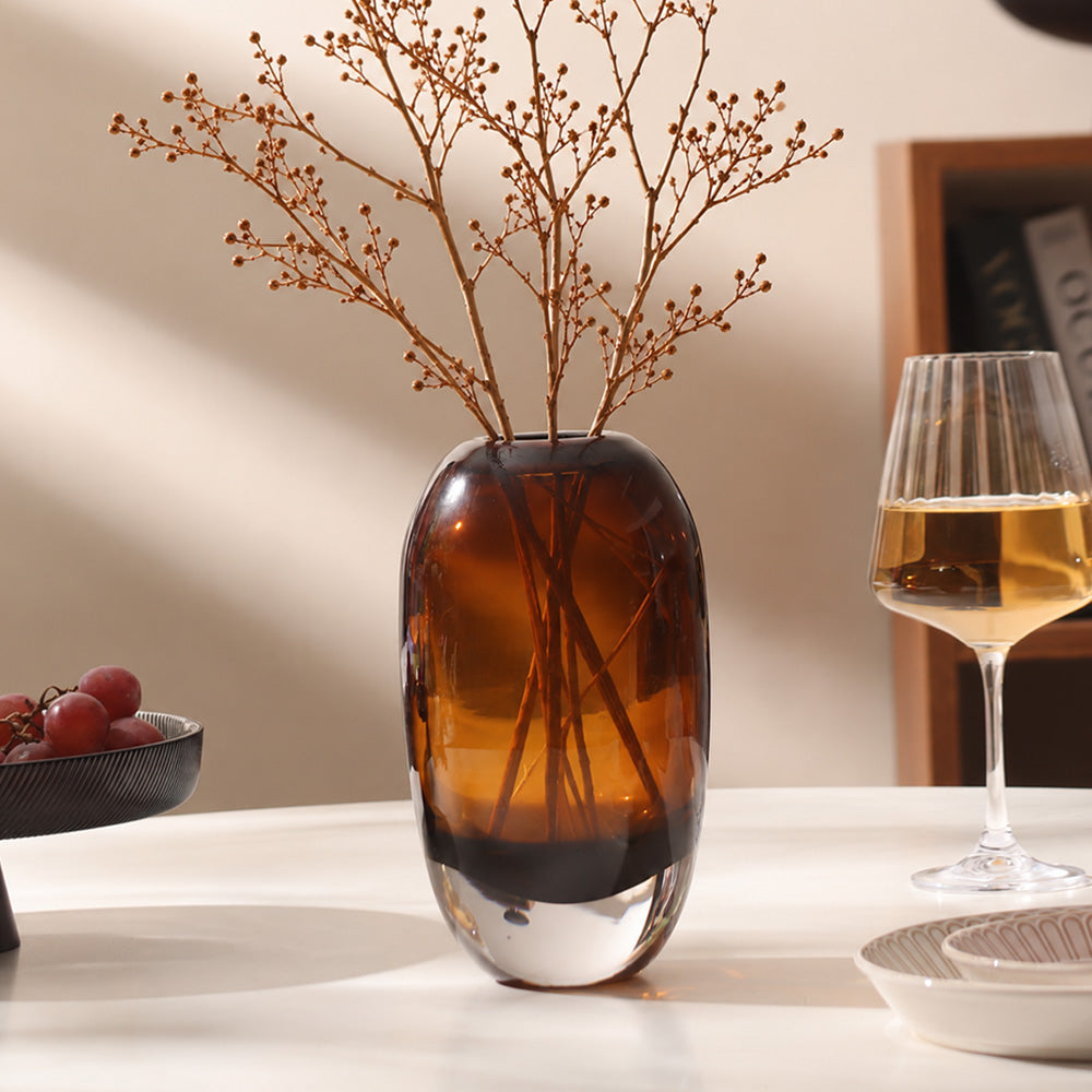 Clares Glass Oval Vase Medium - Amber