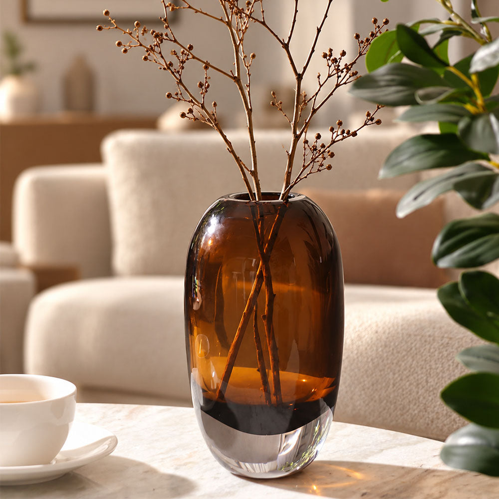 Clares Glass Oval Vase Medium - Amber