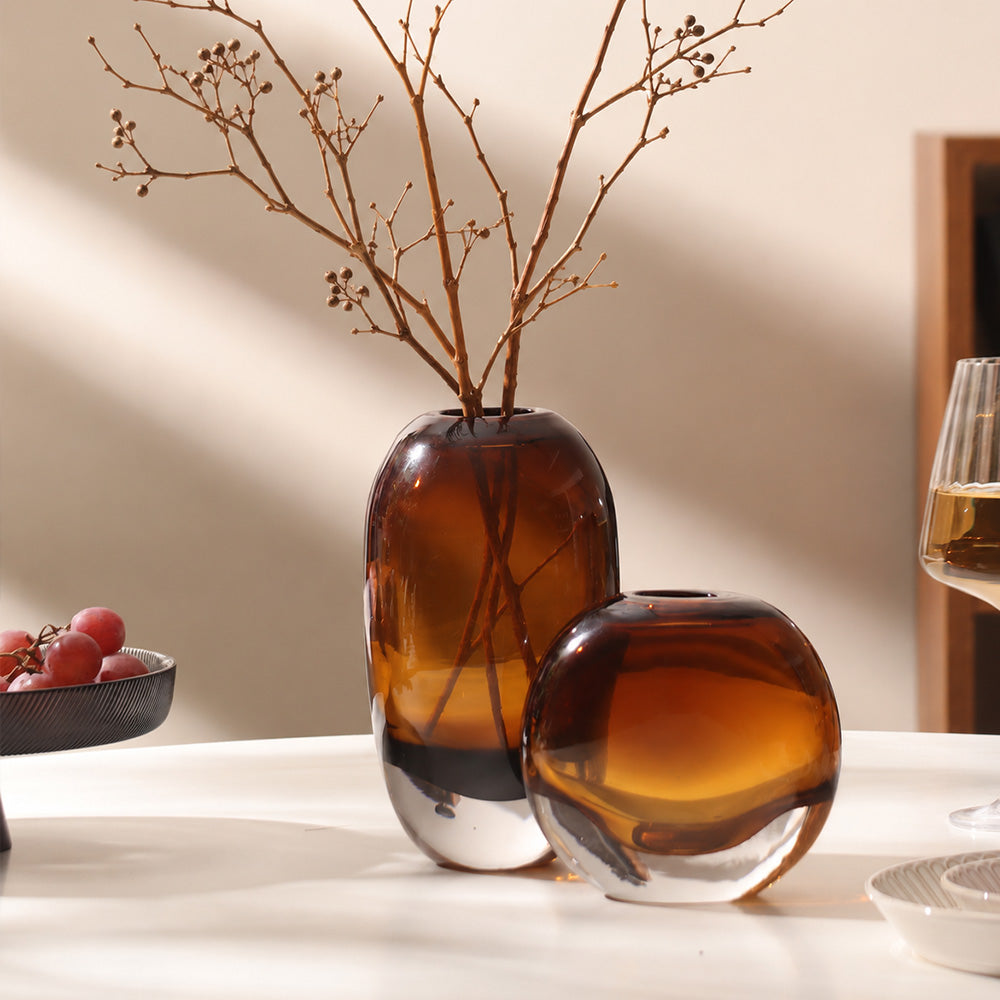 Clares Glass Oval Vase Medium - Amber