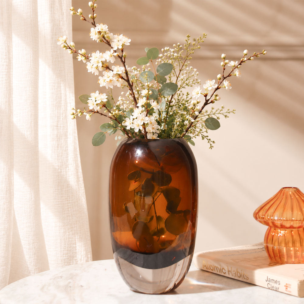 Clares Glass Oval Vase Medium - Amber