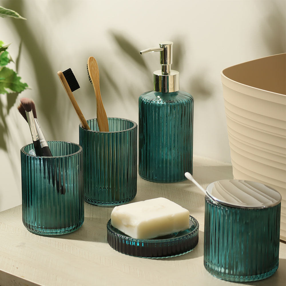 Claro 5-piece Glass Bathroom Set - Teal