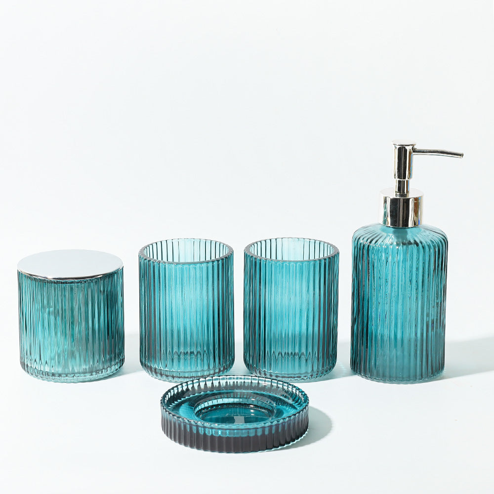 Claro 5-piece Glass Bathroom Set - Teal