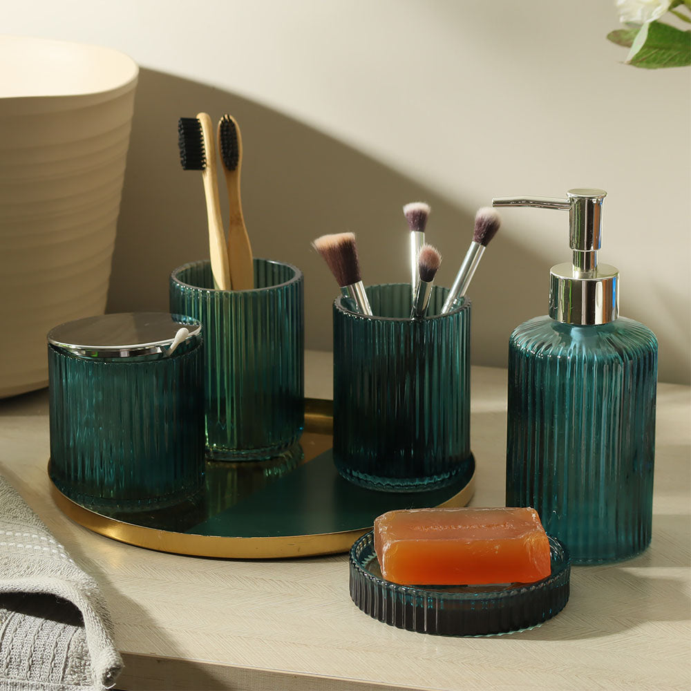 Claro 5-piece Glass Bathroom Set - Teal