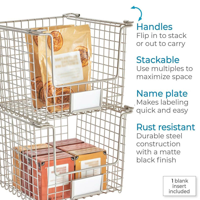 Classico Square Stackable Storage Basket - Nickel