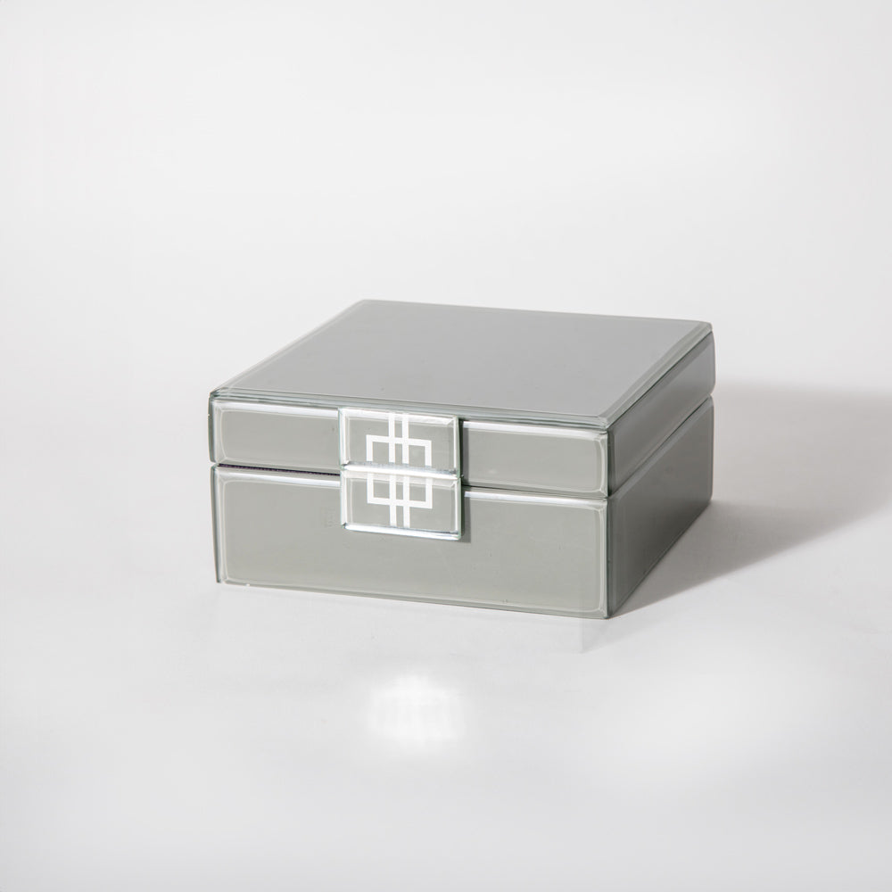 Cleo Glass Square Storage Box Medium - Pearl Grey