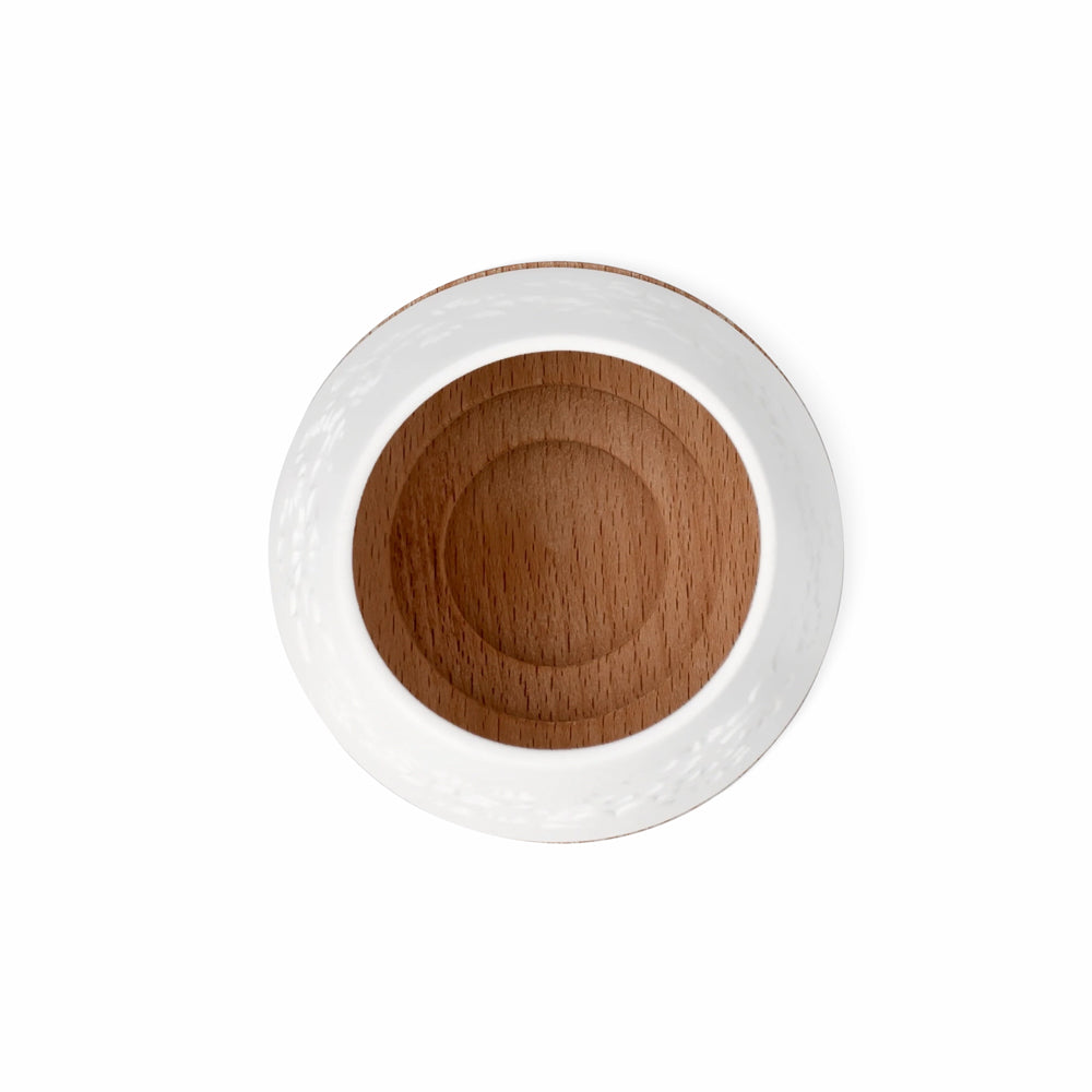 Embossed Porcelain Lantern with Wooden Base - Clover Leaves