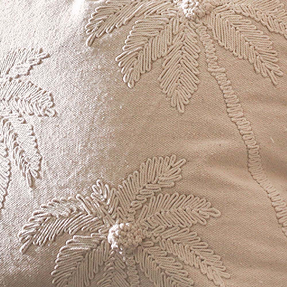 Areca Embroidered Cotton Cushion Cover 45x45cm - Beige