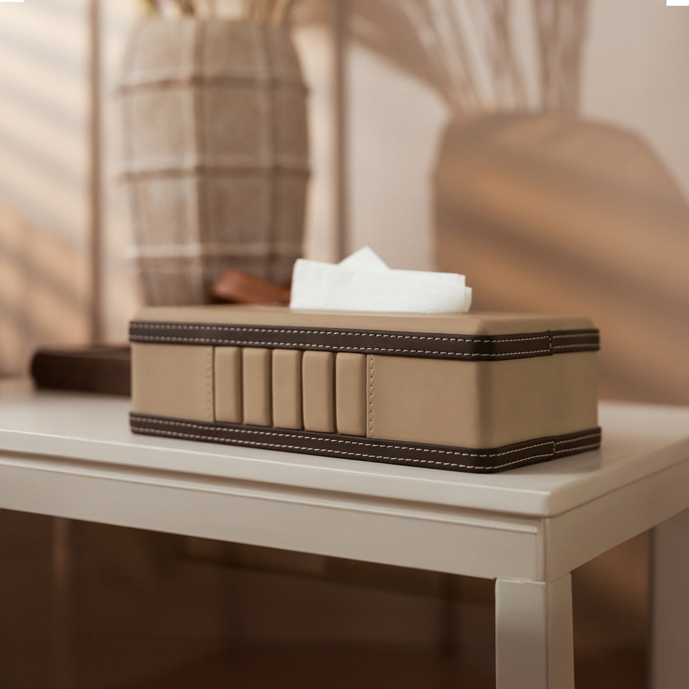 Coda Striped Tissue Box Holder - Beige Brown