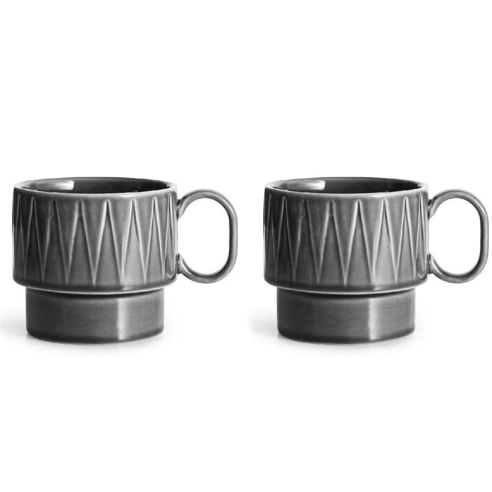 Coffee and More Tea Mugs, Set of 2 - Grey