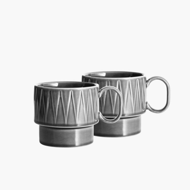 Coffee and More Tea Mugs, Set of 2 - Grey