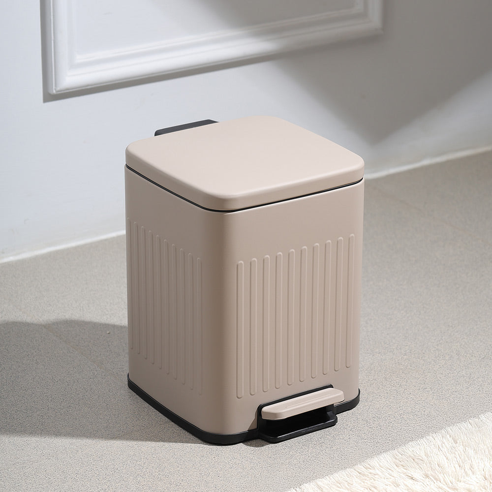 Lines Square Pedal Bin 6L - Taupe Grey
