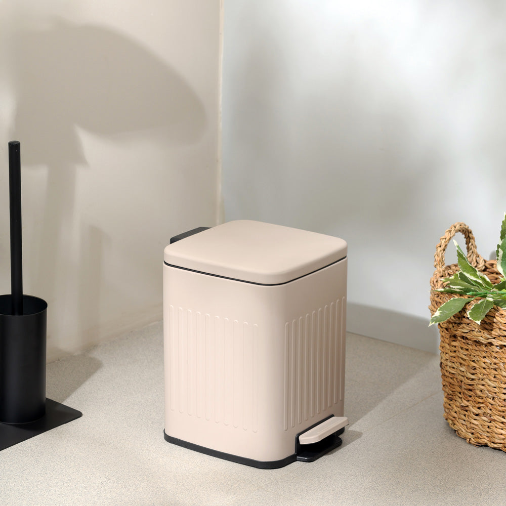 Lines Square Pedal Bin 6L - Taupe Grey