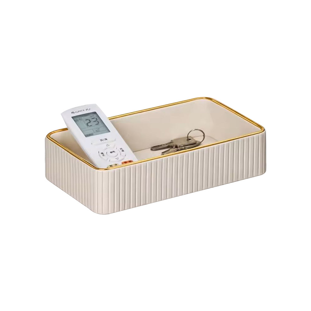 Columns Rectangular Leather Valet Tray - Ivory Gold