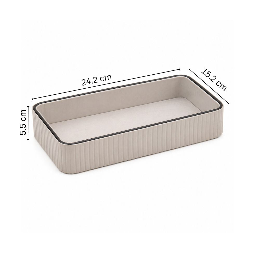 Columns Rectangular Leather Valet Tray - Light Grey