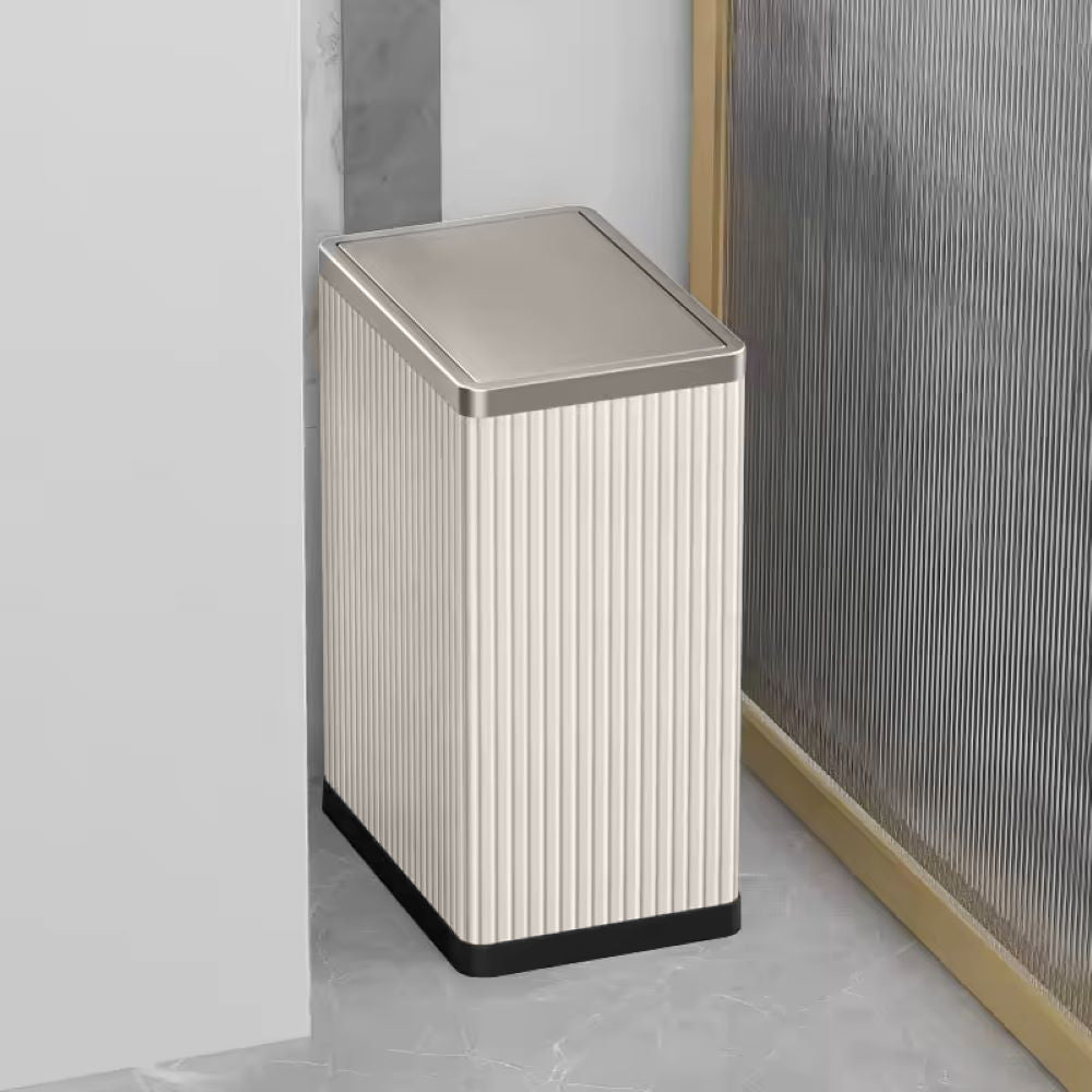 Columns Rectangular Waste Can With Lid - White Silver