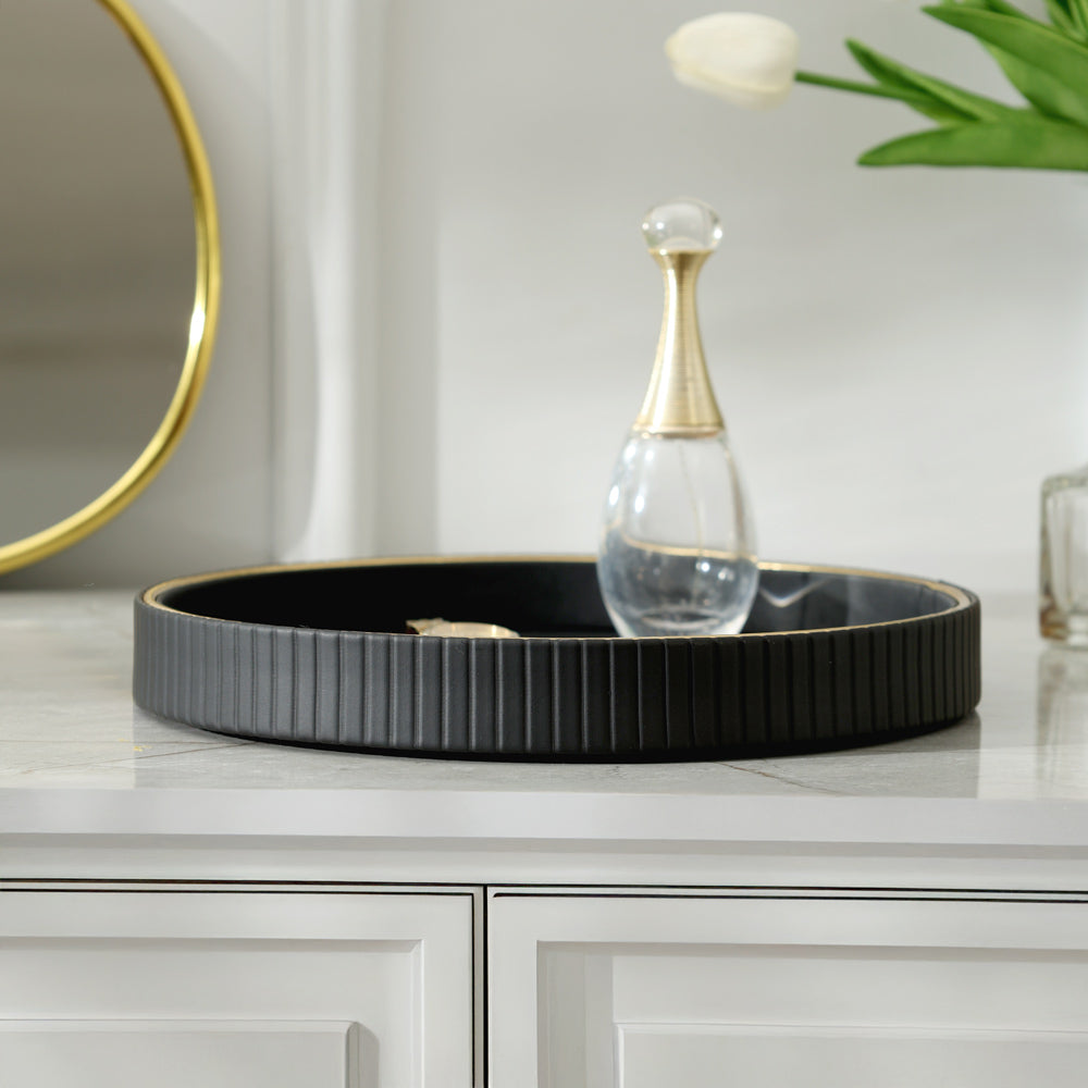 Columns Round Vanity Tray - Black