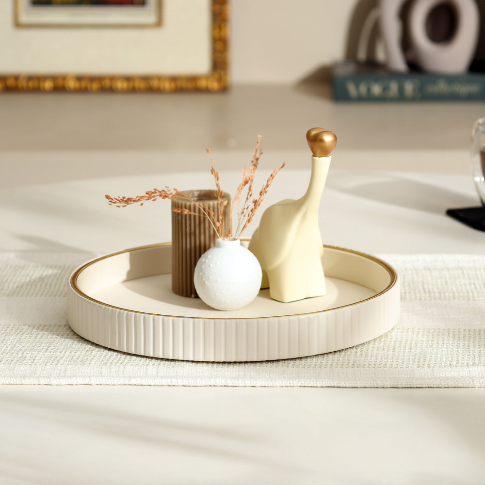 Columns Round Vanity Tray - Ivory