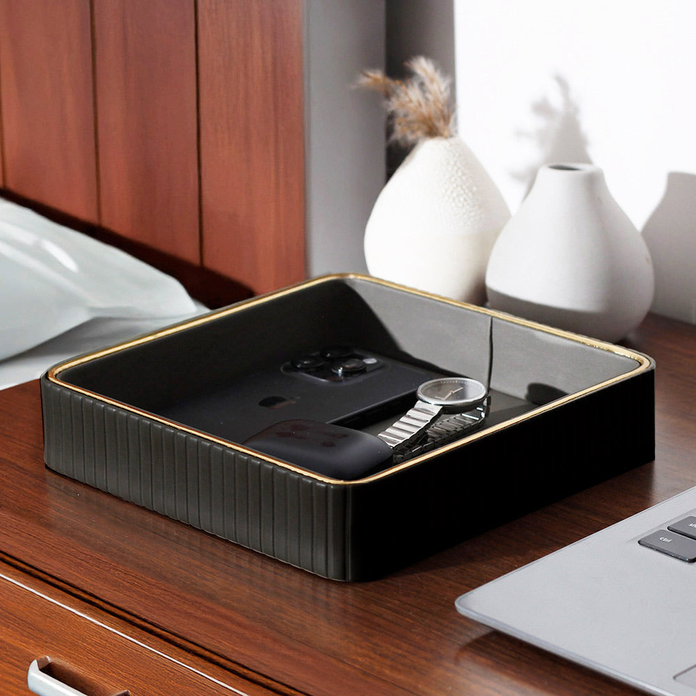 Enhabit Columns Square Leather Valet Tray - Black