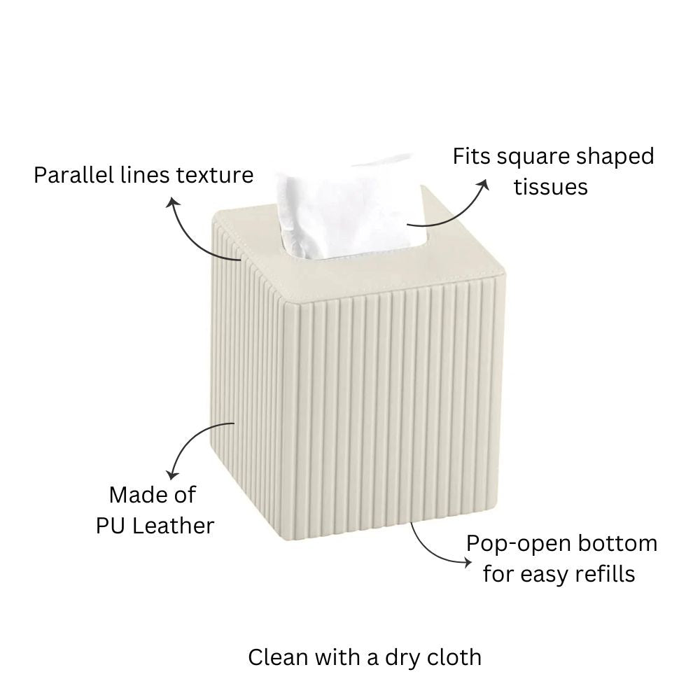 Columns Square Tissue Box Holder - Ivory