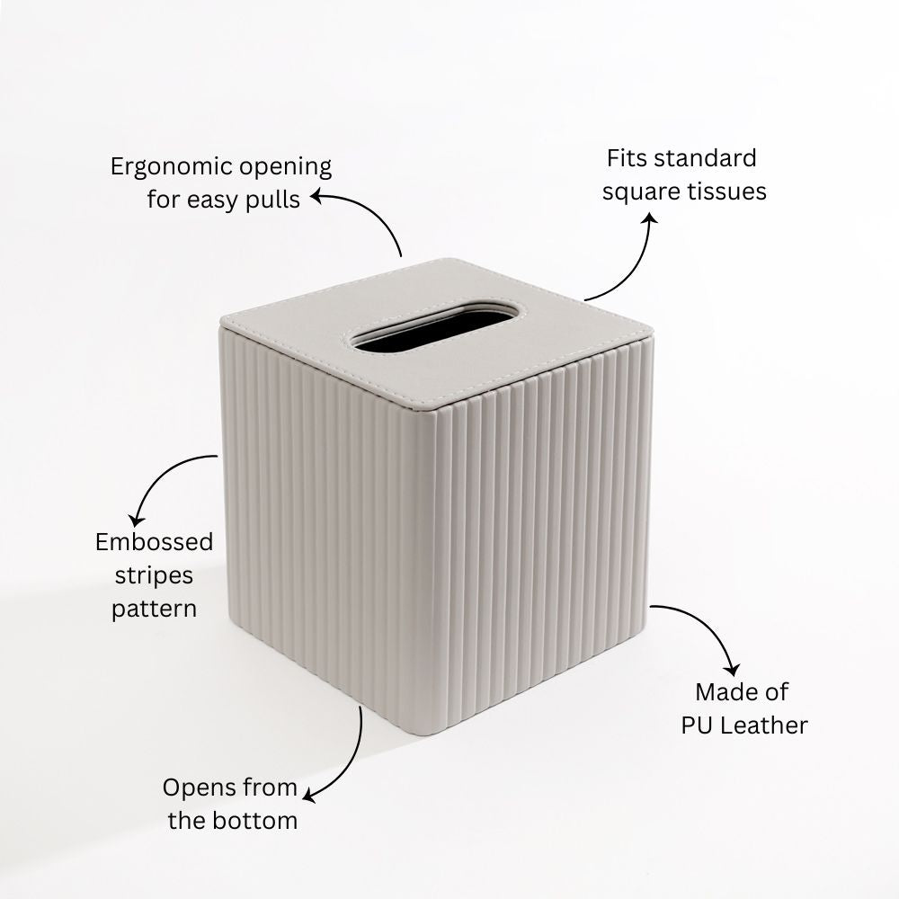 Columns Square Tissue Box Holder - Light Grey