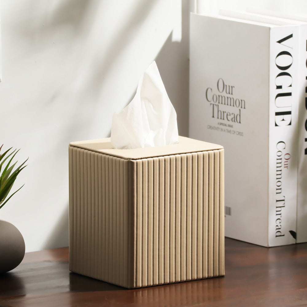 Columns Square Tissue Box Holder - Taupe