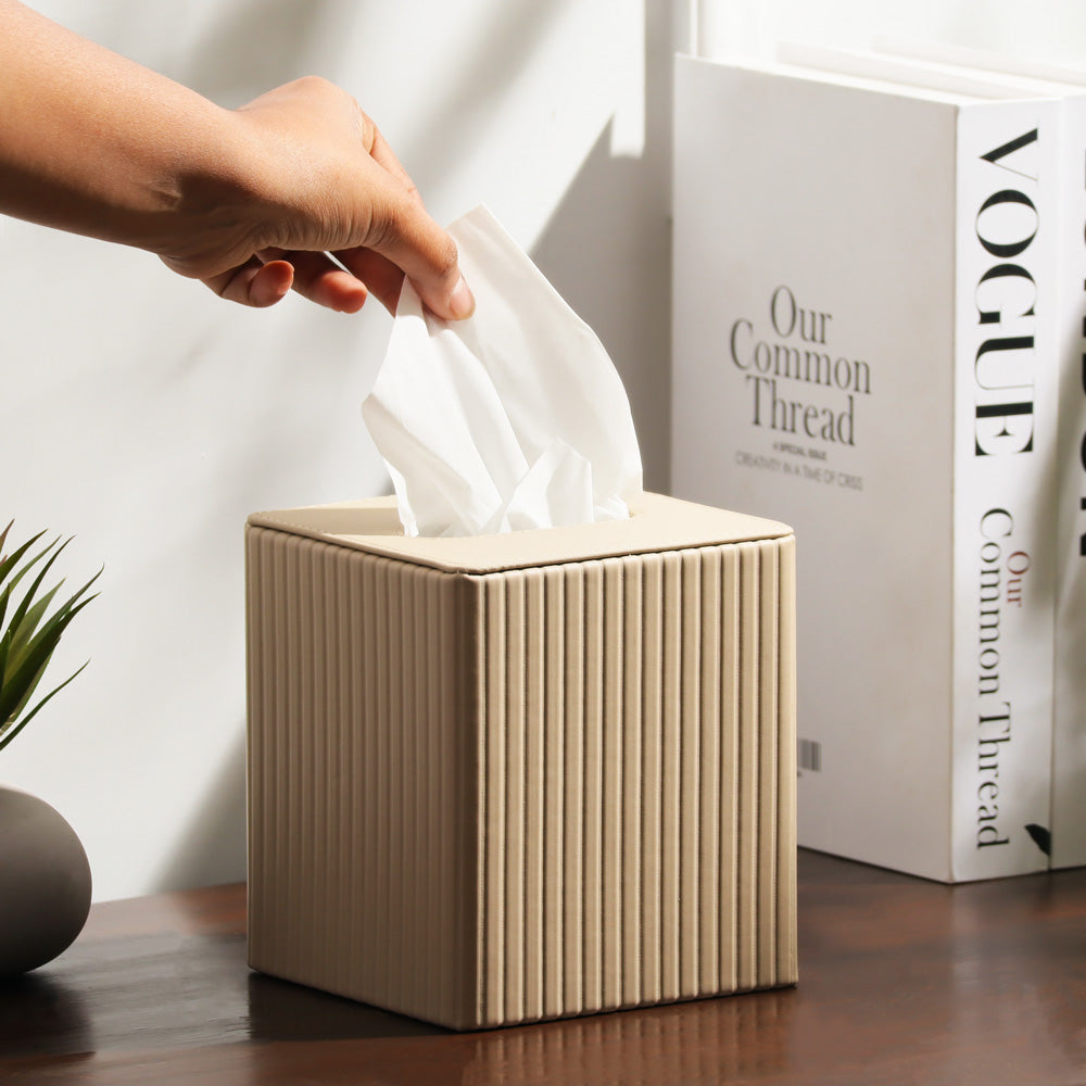 Columns Square Tissue Box Holder - Taupe