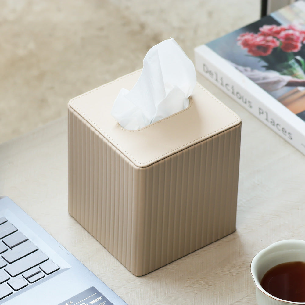 Columns Square Tissue Box Holder - Taupe