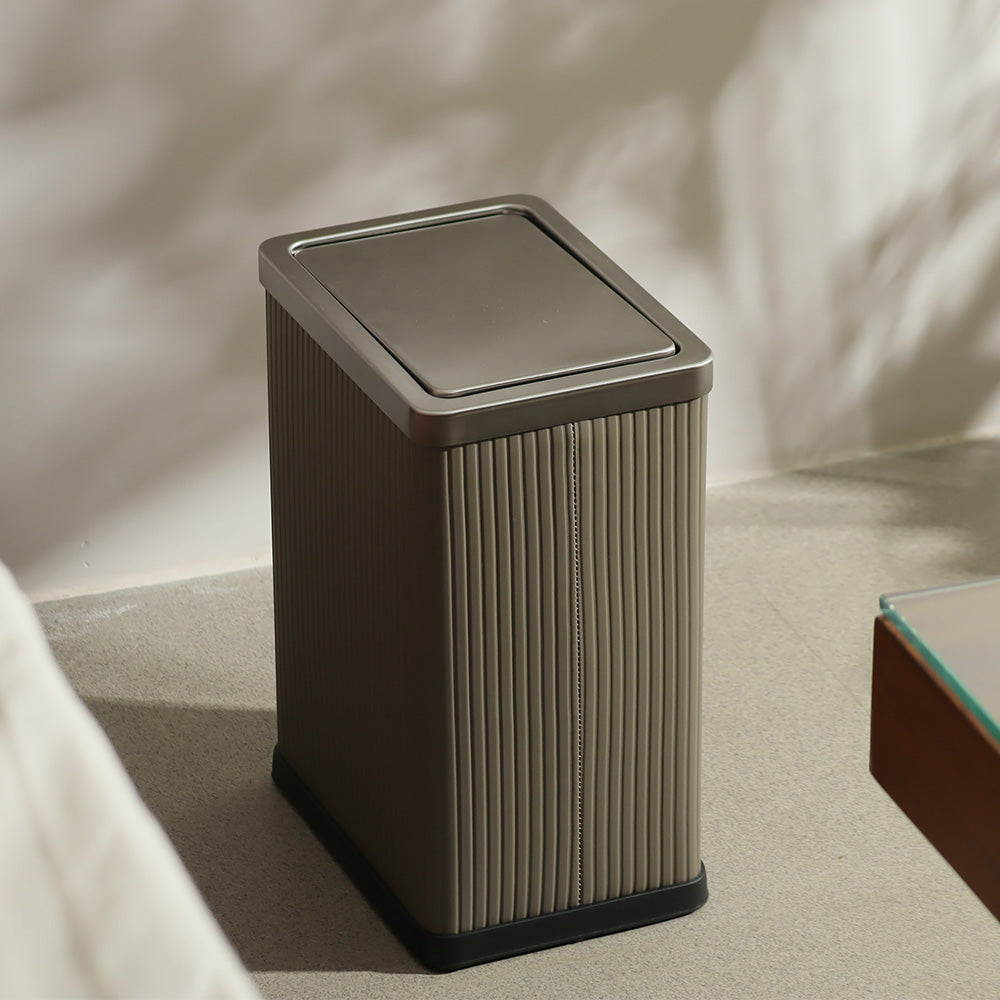 Columns Rectangular Waste Can With Lid - Dark Grey & Steel