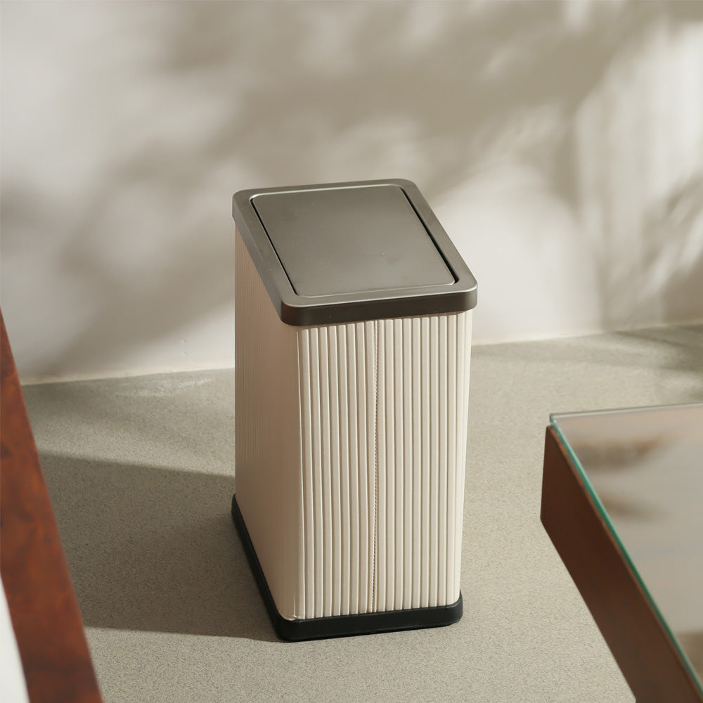 Columns Rectangular Waste Can With Lid - White Silver