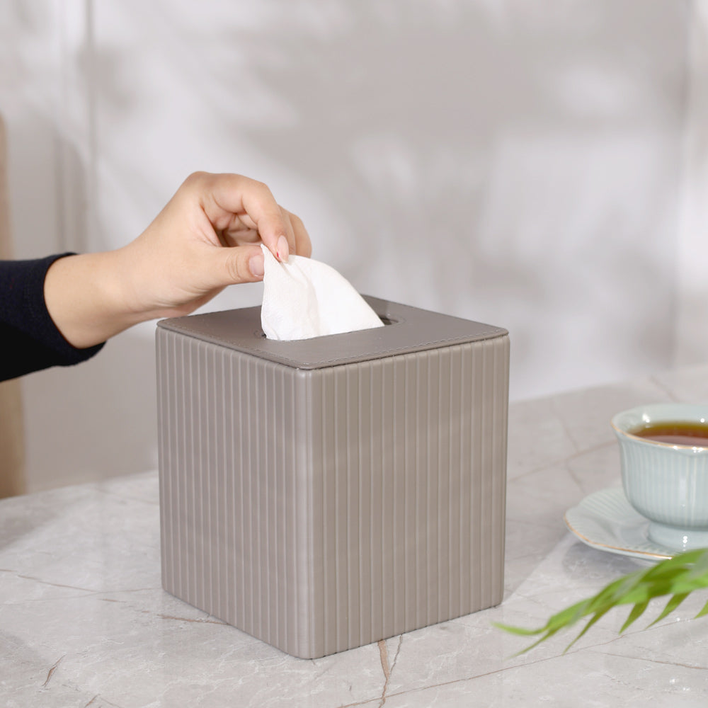 Columns Square Tissue Box Holder - Dark Grey