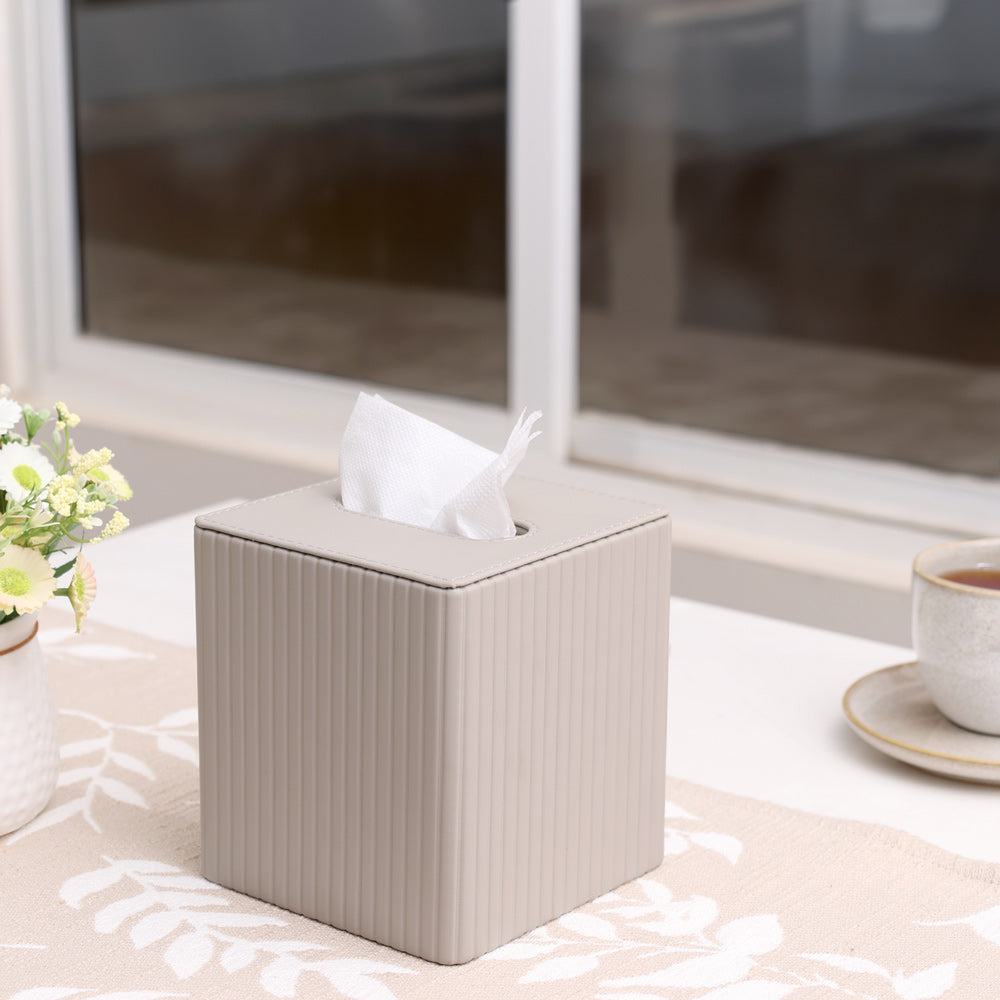 Columns Square Tissue Box Holder - Light Grey