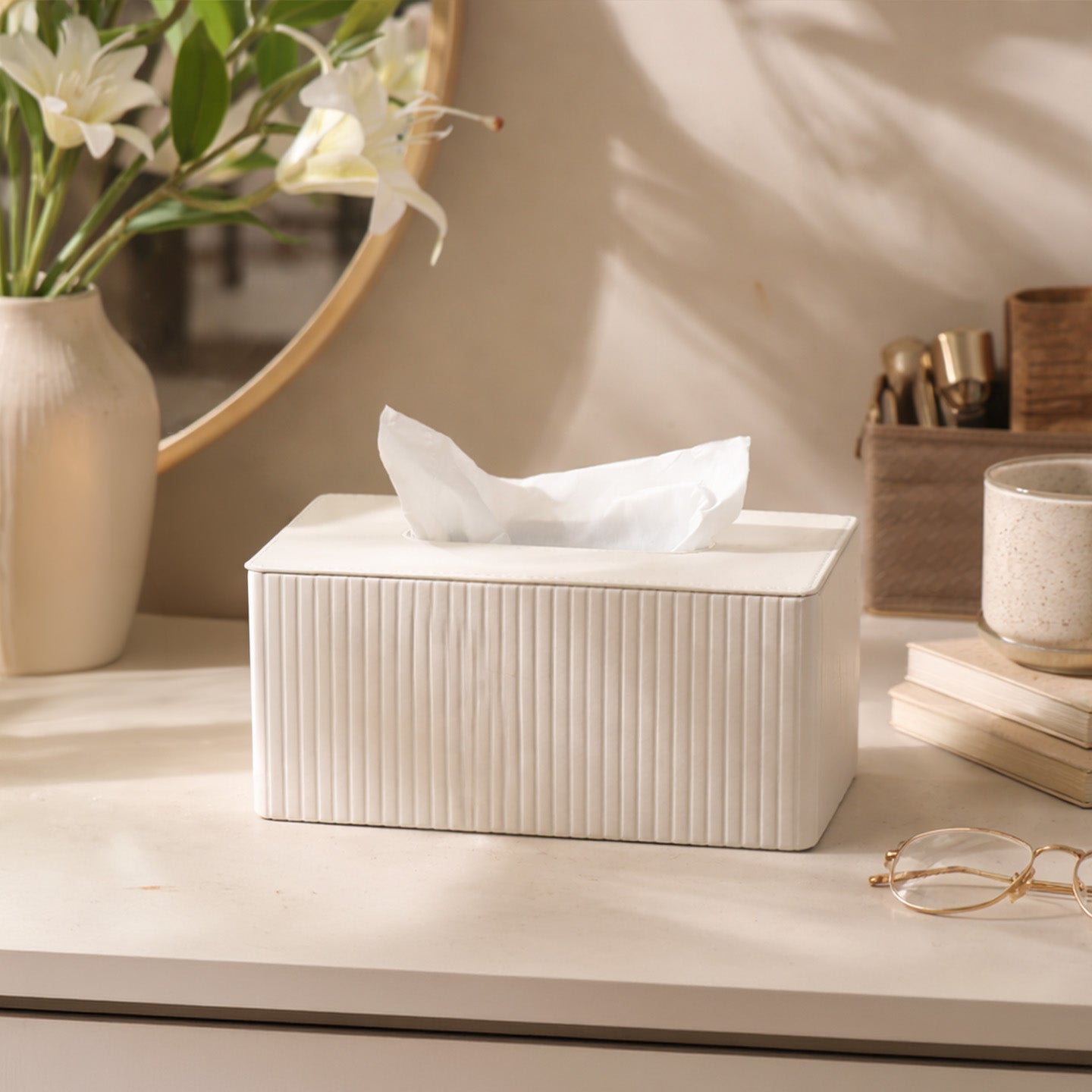 Columns Tissue Box Holder - Ivory