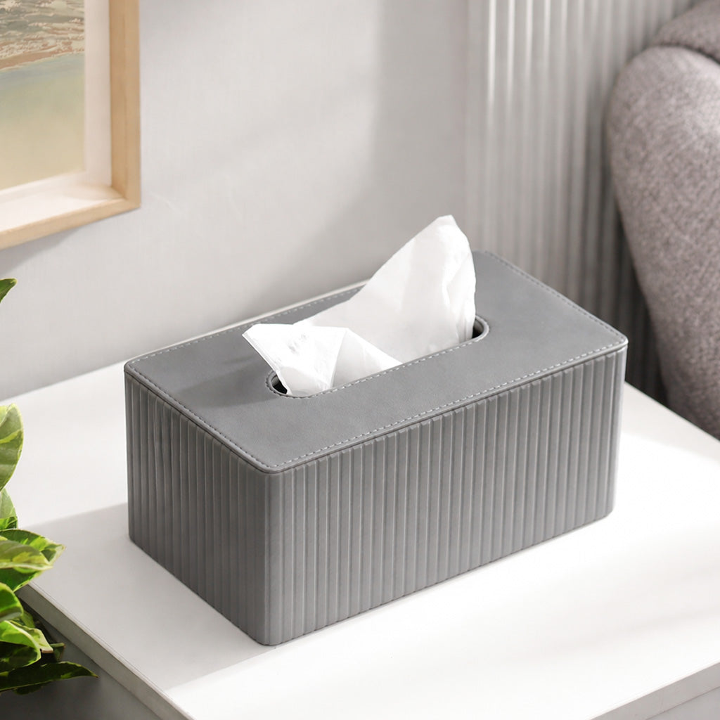 Columns Tissue Box Holder - Light Grey