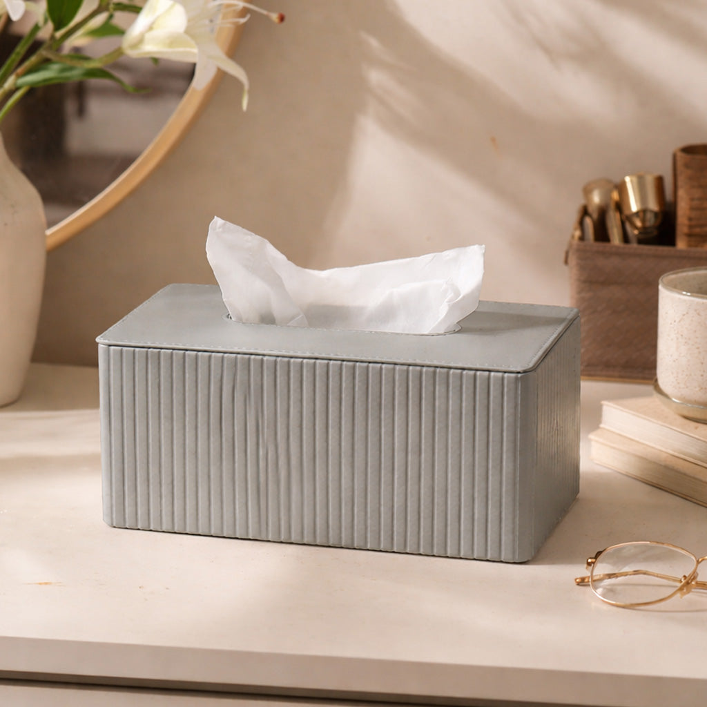 Columns Tissue Box Holder - Light Grey