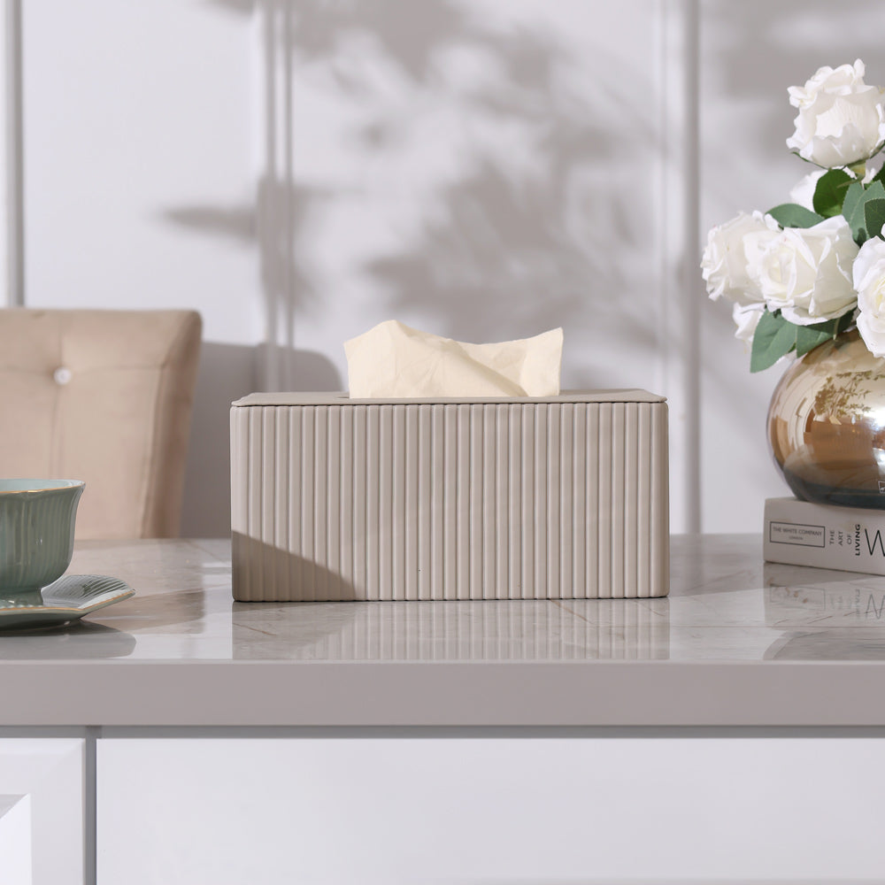 Columns Tissue Box Holder - Light Grey
