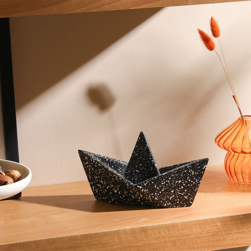 Concrete Boat Decorative Sculpture Large - Speckled Black