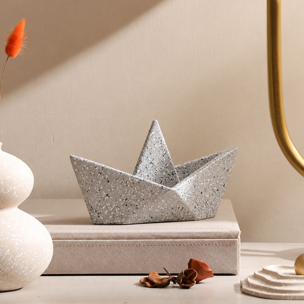 Concrete Boat Decorative Sculpture Large - Speckled Grey