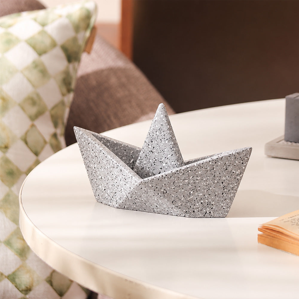 Concrete Boat Decorative Sculpture Large - Speckled Grey