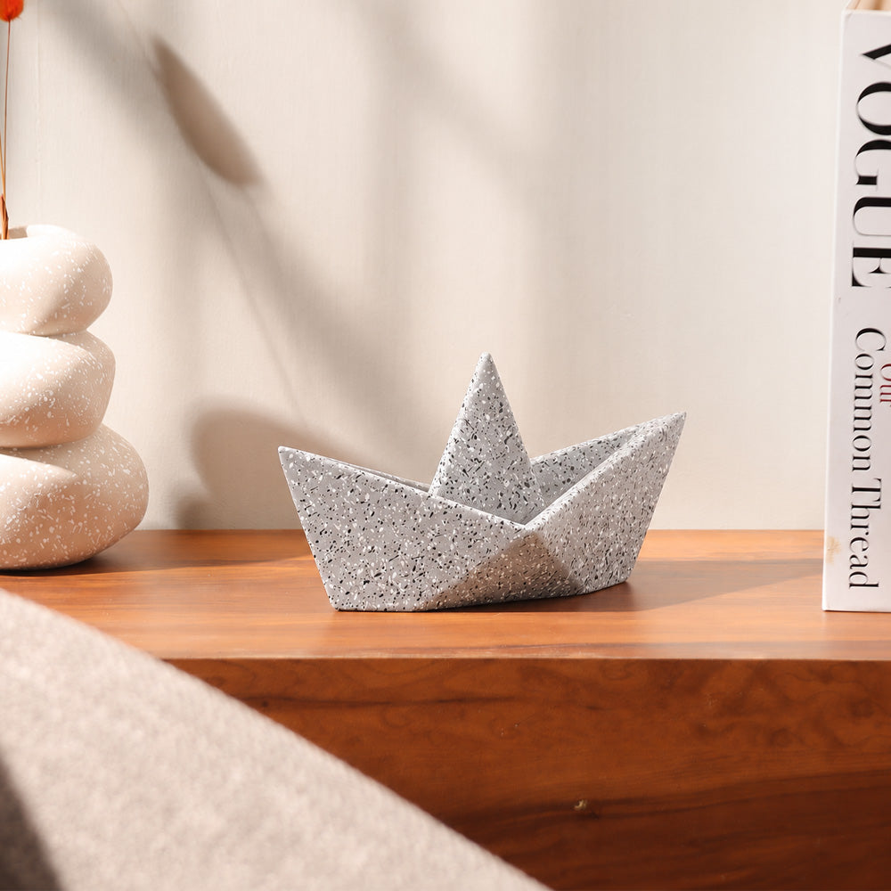 Concrete Boat Decorative Sculpture Large - Speckled Grey