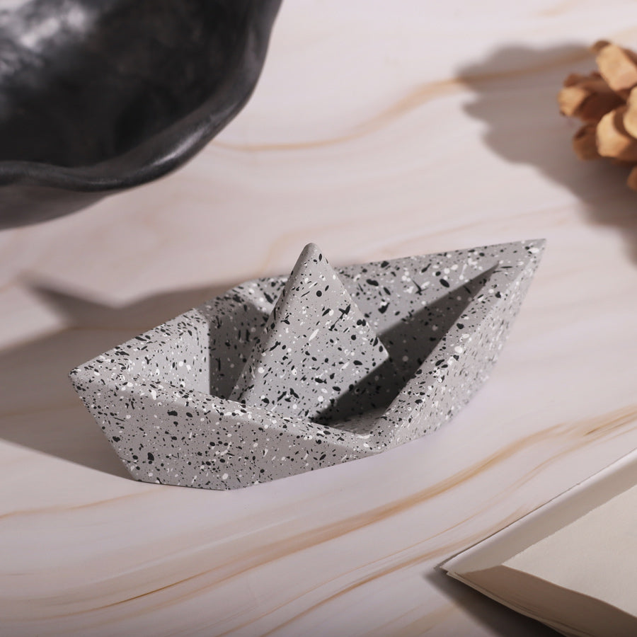 Concrete Boat Decorative Sculpture Medium - Speckled Grey