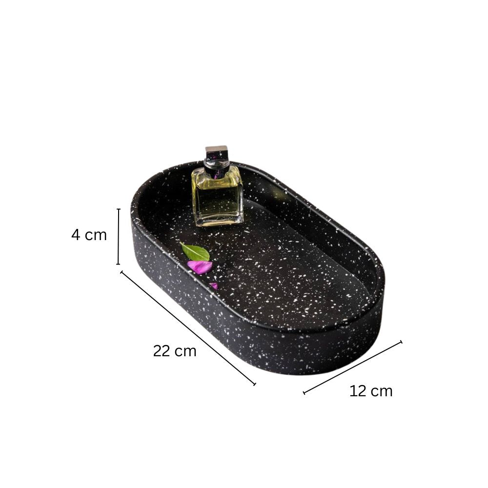 Concrete Oval Tray Small - Speckled Black
