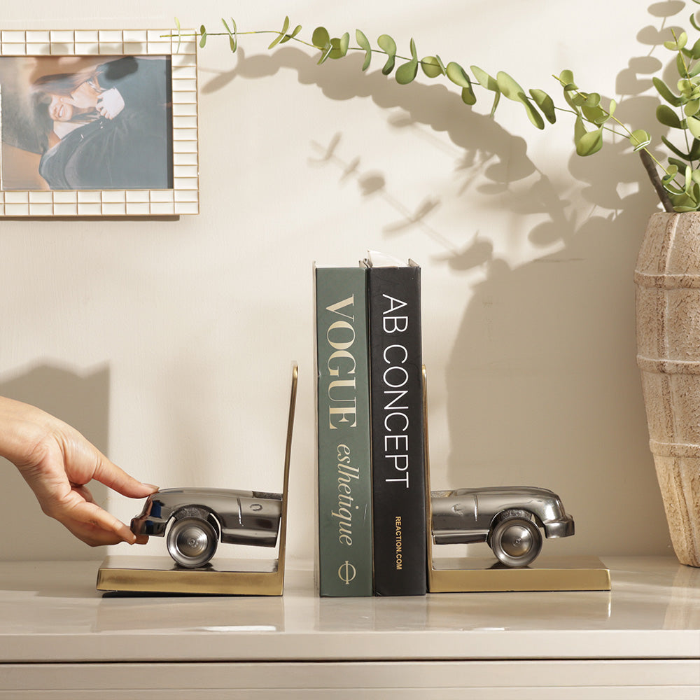 Convertible Metal Bookends, Set of 2 - Grey Gold